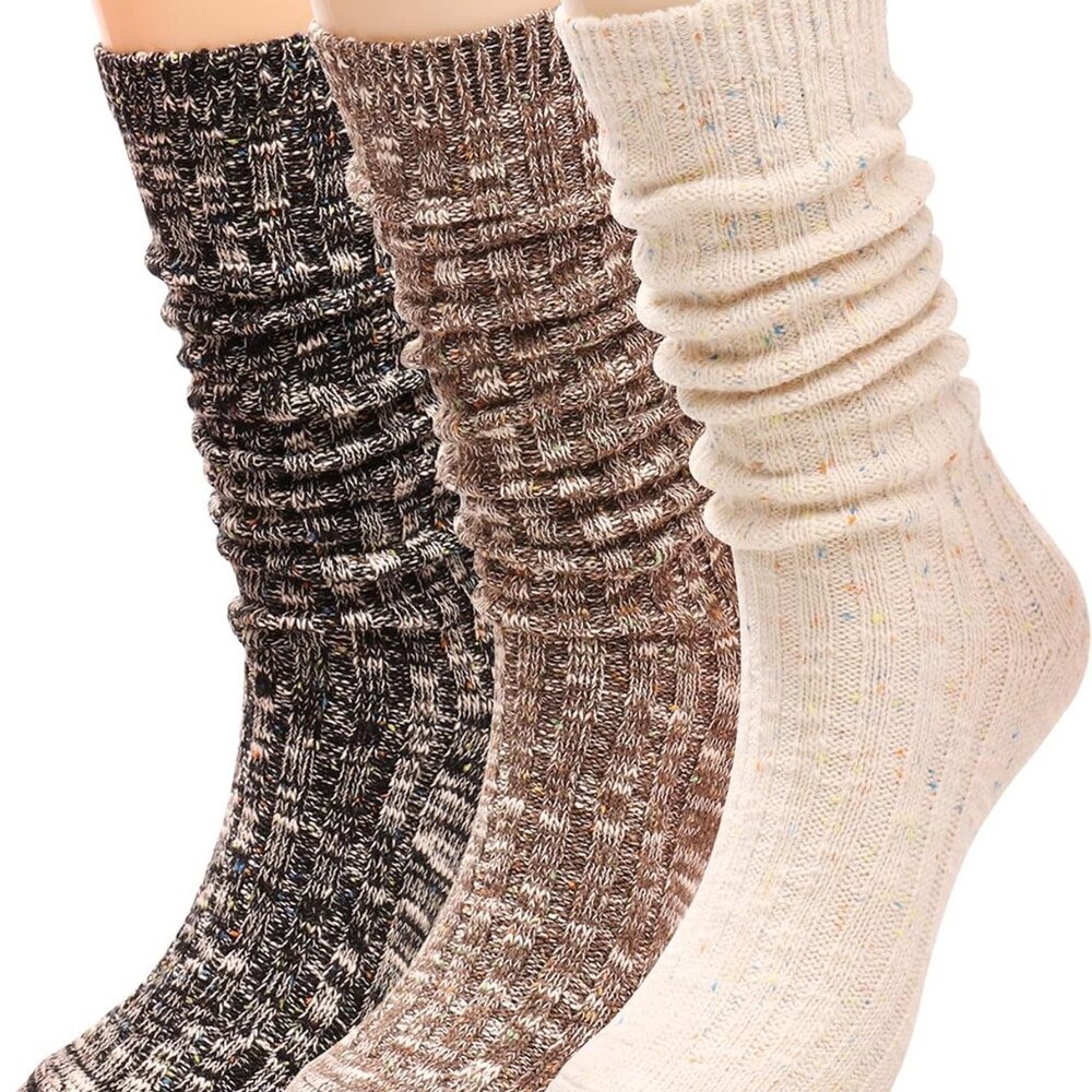 3 Pairs Women Winter Wool Cable Knit Crew Knee High Boot Socks,Size 5-11 W605